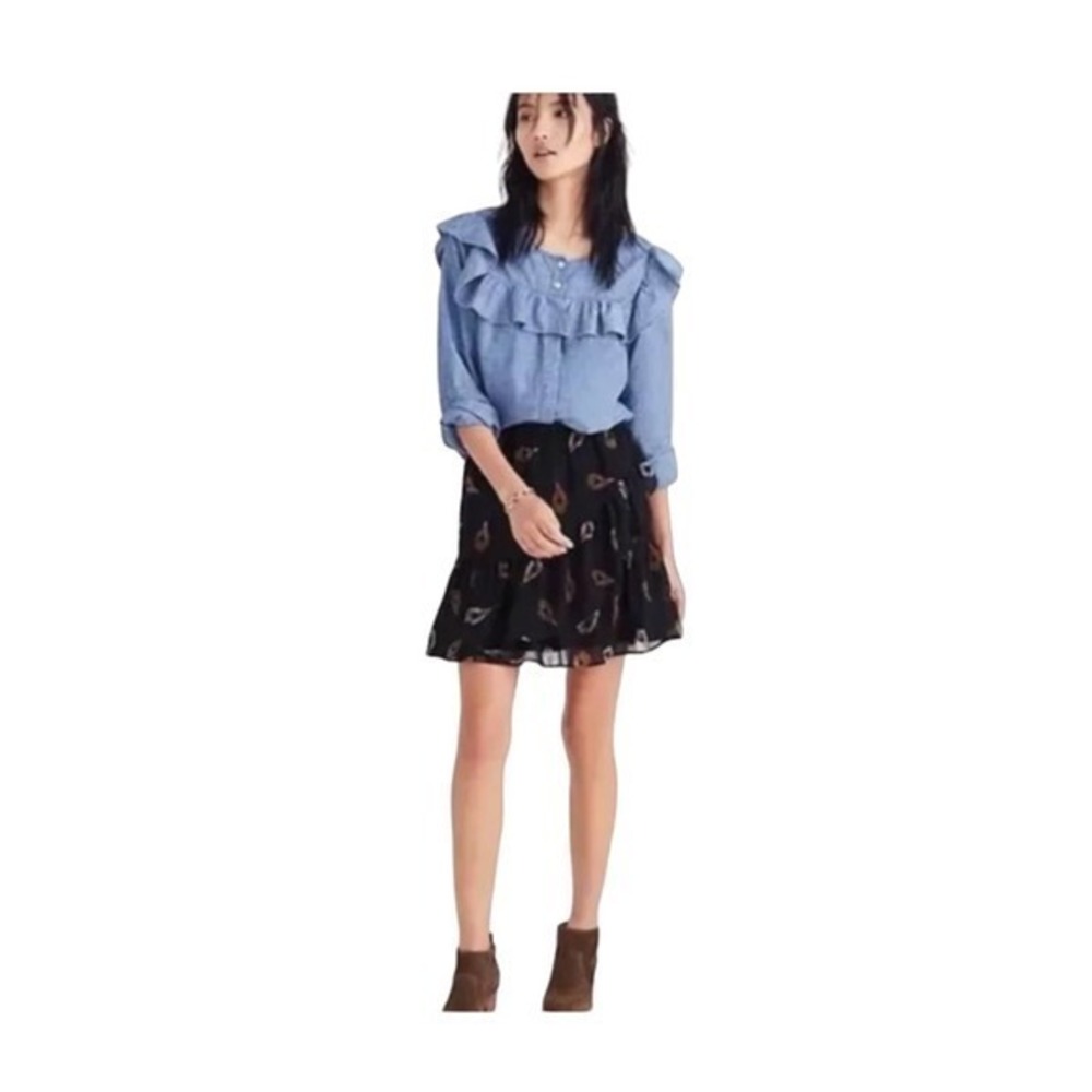 Madewell feather print layered mini skirt size small